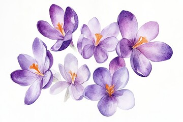 Watercolor painting of purple crocus flowers. (1)