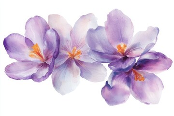 Obraz premium Watercolor painting of three purple crocus flowers. (4)