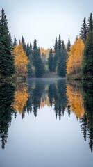Obraz premium Tranquil Autumn Reflections in a Serene Forest Landscape