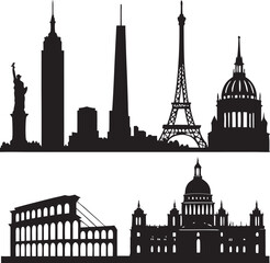 Fototapeta premium World Iconic Landmarks Silhouette Collection