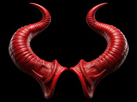 Spooky, infernal red devil horns&acirc;&euro;&rdquo;a high-resolution 3D render isolated on black&acirc;&euro;&rdquo;ideal for Halloween and gothic designs.