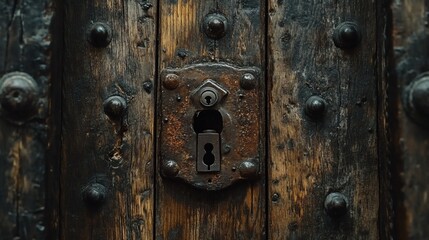 Fototapeta premium Old rustic wooden door lock, close-up