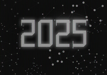 3d Rendering illustration of a pixel 2025 design