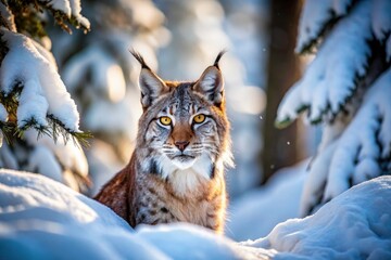 Winter wonderland: a lynx in a snow-covered mountain forest, beautifully captured through long exposure.