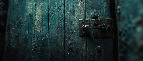 Old wooden door, rusty latch, dark background. Use website, game
