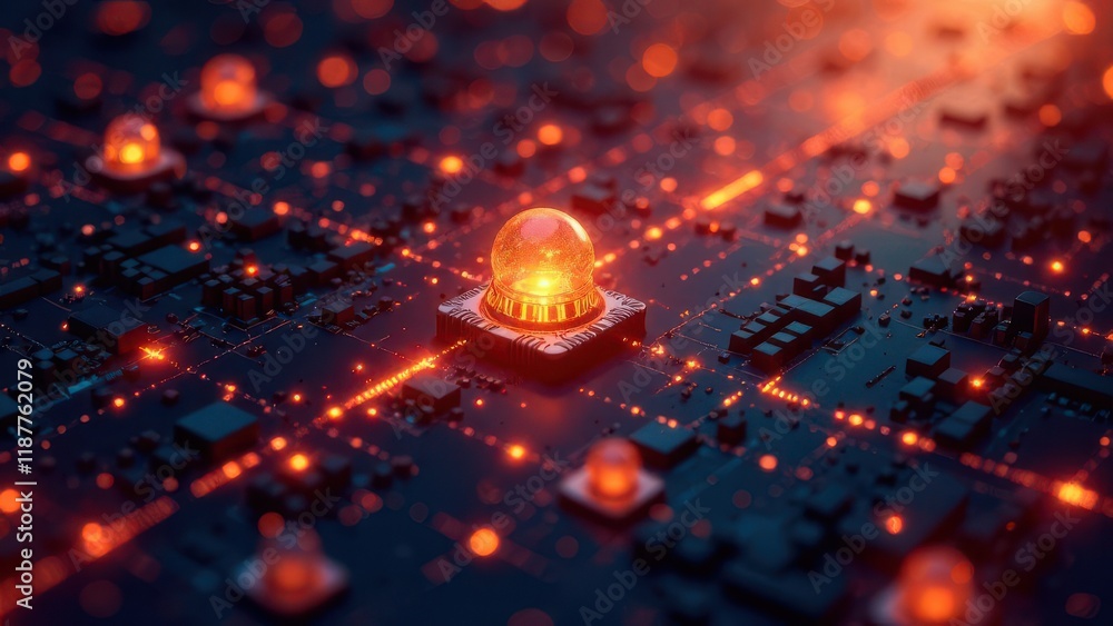 Aufkleber bright orange lights emanate from circuit boards set in a complex pattern. the glowing elements crea