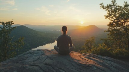 Solitude and Reflection at Sunset Over Mountains and Lake Vista