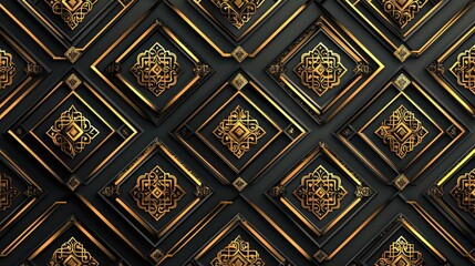 Opulent Gold and Black Geometric Pattern: Luxury Architectural Design, Wall Decor, and Premium Texture