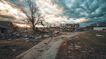 Devastated Landscape After Natural Disaster, Destruction and Ruin