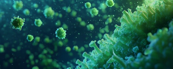 Microscopic view of virus particles.