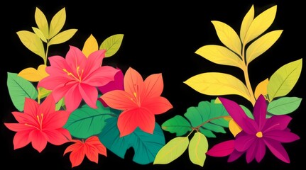 Obraz premium High Detail Vibrant Floral and Botanical Elements with Lush Greenery and Colorful Blooms