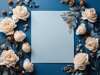 Obraz premium A blank paper is encased by a variety of dried flowers.