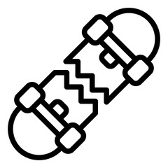 Broken skate outline icon symbolizing accidents or mishaps in skateboarding