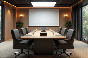 Meeting room with big table and projector