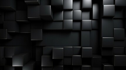Abstract Dark Cubic Structure: A 3D Render of Black Cubes in Irregular Formation