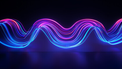neon glowing 3d wavy lines in the dark