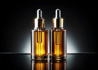 Luxury Facial Oil Bottles, Black Background, Skincare Product Photography, Beauty Product Images,  High-End Cosmetic Images