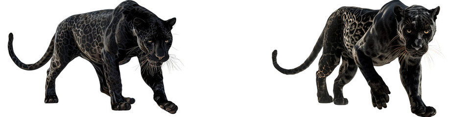 Two black panthers standing next to each other