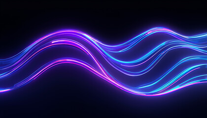 neon glowing 3d wavy lines in the dark