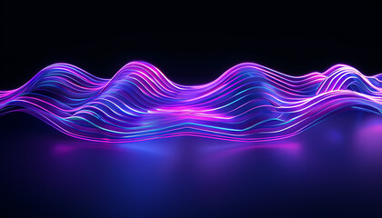 neon glowing 3d wavy lines in the dark