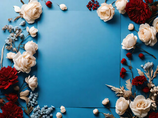 Fototapeta premium A blank paper is beautifully bordered by dried flowers.