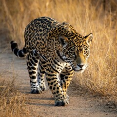 Obraz premium Jaguar walking on the savanna