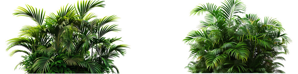Fototapeta premium Two green palm trees are shown side by side