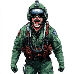 Fototapeta premium A Pixel Art Depiction Of A Yelling Fighter Pilot