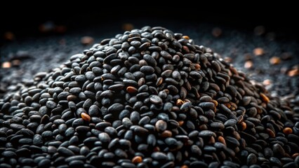 Obraz premium Night Photography Black Sesame Seeds Close Up Macro Texture Background