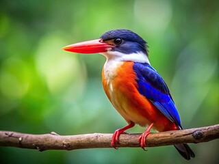 Obraz premium Captivating Black-capped Kingfisher photos: Halcyon pileata perched majestically on a branch.