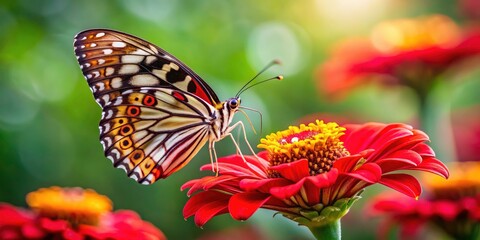 Minimalist Butterfly Zinnia Closeup - Red Flower Macro Photography