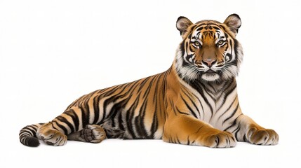 Naklejka premium Majestic Tiger Sitting Isolated on a White Background