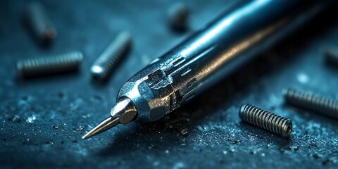 Naklejka premium Precision tool, springs, workshop, close-up. Industrial background