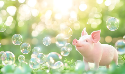 Picture of cute pig, pork, processed food, photograph or illustrator for advertising