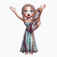 Fototapeta premium Pixel Art Girl Singing with a Harp