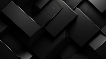Abstract Black Geometric Shapes Background Texture:  Dark Rectangular and Square Elements Interlocking Design