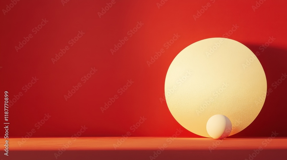 Aufkleber abstract composition of gold circle and white sphere against a red background
