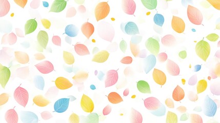 Pastel leaves falling, white background, spring design, website texture