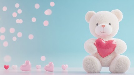 Obraz premium Adorable Teddy Bear Holding a Heart Romantic Valentines Day Scene