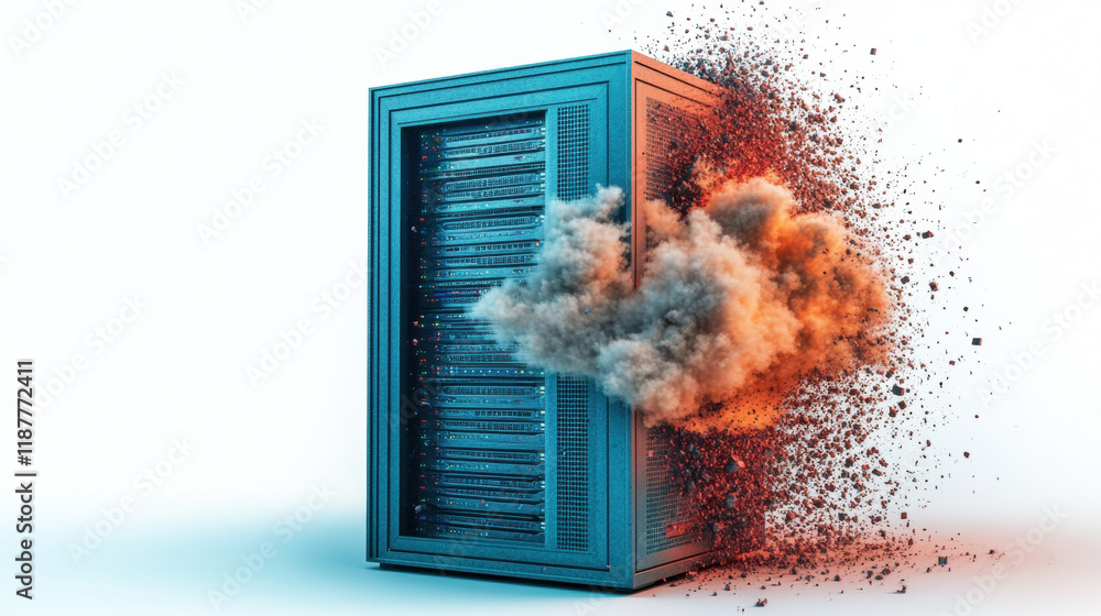 Poster cloud memory, a high-fidelity 3d illustration of a physical server with a unique identifier, suitabl