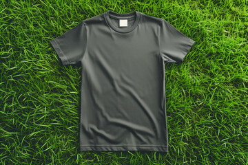 Blank Dark Grey T-Shirt on Green Grass
