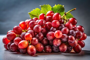 Fototapeta premium Night Photography Red Grapes White Background, Still Life, Dark Moody Food Photo, Macro Grapes, Closeup Fruit, Red Grape Clusters, Elegant Food Image