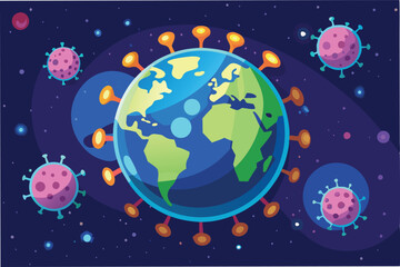 Fototapeta premium Heart icon with animated pulse, surrounded by glowing hmpv and covid virus particles fading away, hopeful theme hmpv and covid virus Clipart Vector