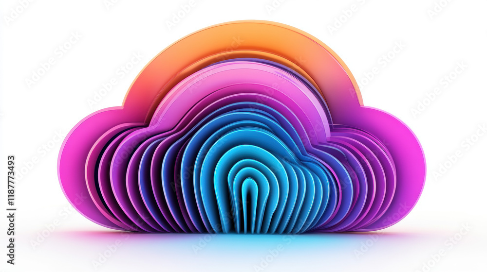 Aufkleber cloud memory, 3d model of a cloud with a holographic effect, showcasing high fidelity and spinning m