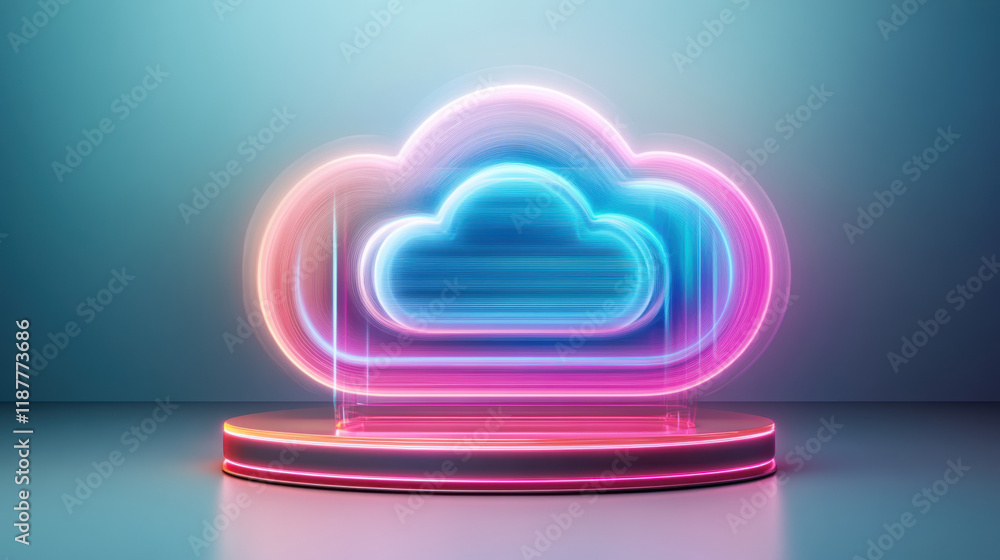 Aufkleber cloud memory, a detailed 3d model of a cloud featuring holographic shields, designed for high fideli