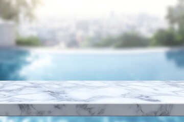 Marble table, poolside, city view, summer, product display (2)