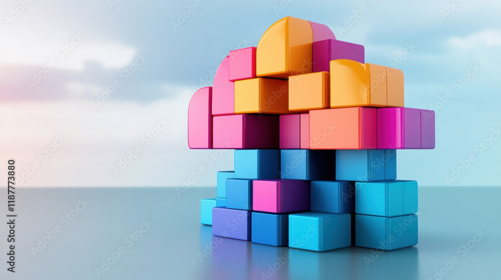 Poster cloud memory, a high-fidelity 3d rendering of a cloud being split into smaller parts, ideal for visu