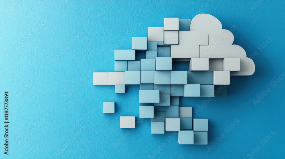 Poster cloud memory, a high-fidelity 3d rendering of a cloud being split into smaller pieces, showcasing in