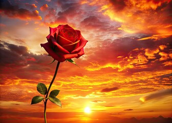 Panoramic Rose Silhouette Photography: Layered Design, Sunset, Floral, Botanical, Nature, Black Silhouette, Pink Rose, Red Rose,  Background,  Image,  Graphic,  Design Element