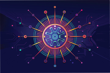 Abstract glowing lines forming the shape of hmpv and covid virus, set against dark futuristic gradient background hmpv and covid virus Clipart Vector